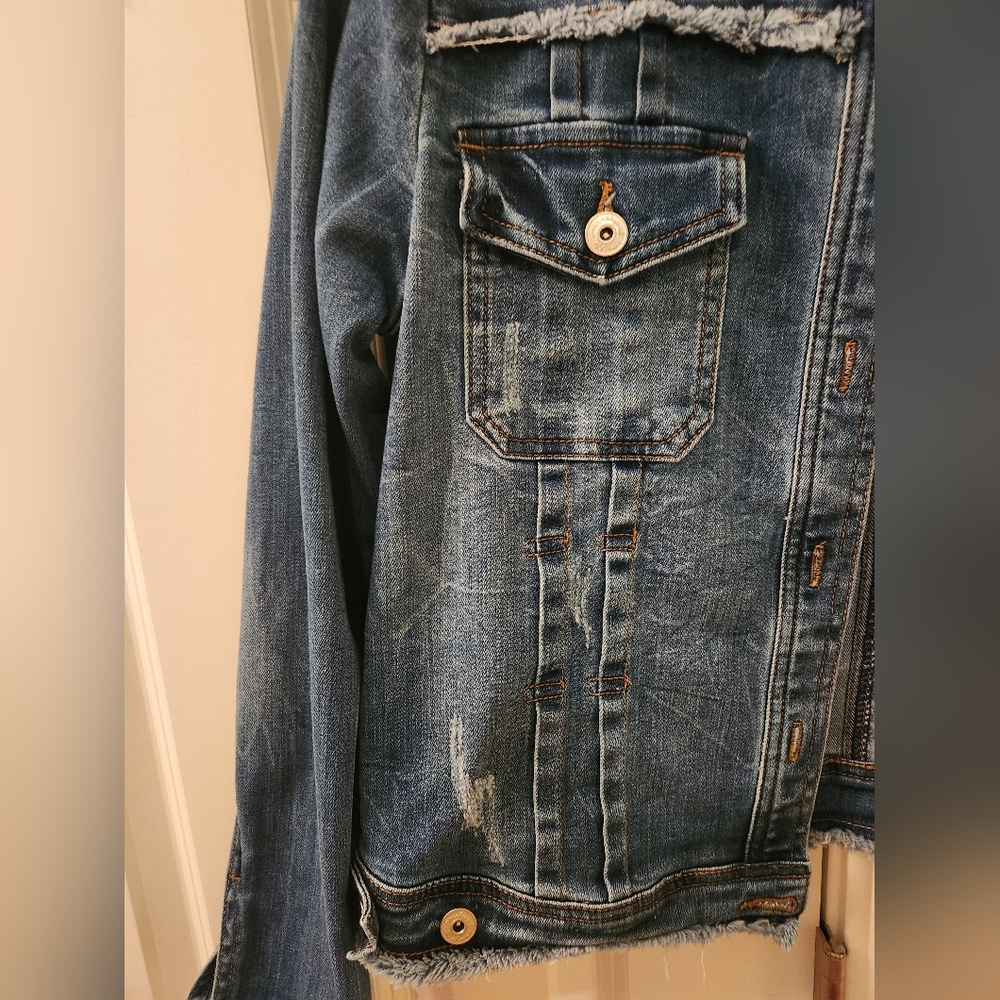 INC International Concepts Distressed Medium Blue Denim Jacket - Picture 4 of 10